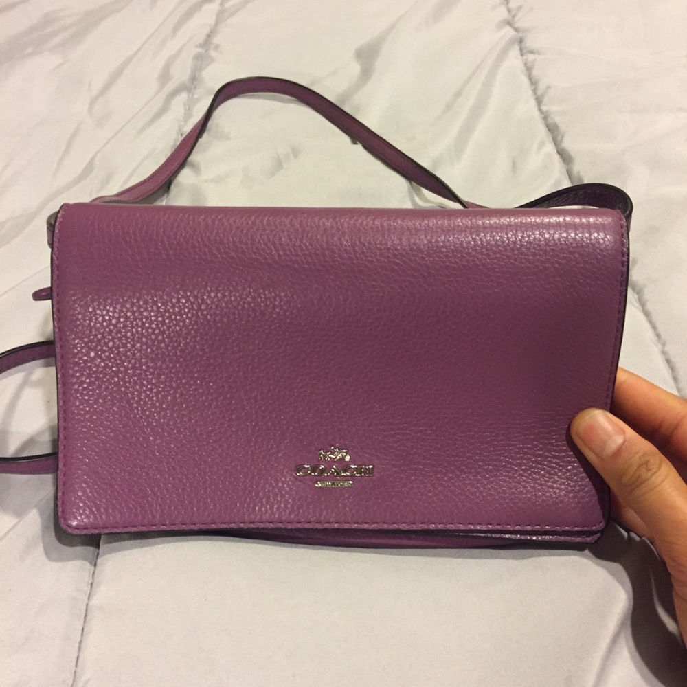 Coach foldover crossbody leather clutch